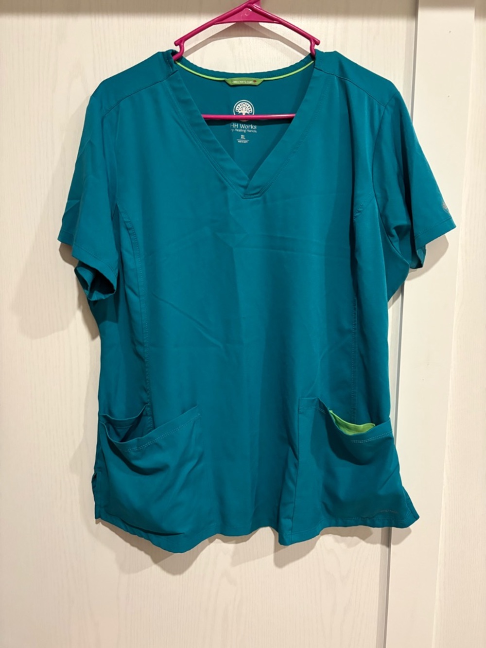Healing Hands Teal V-Neck Short Sleeve Scrub Top
